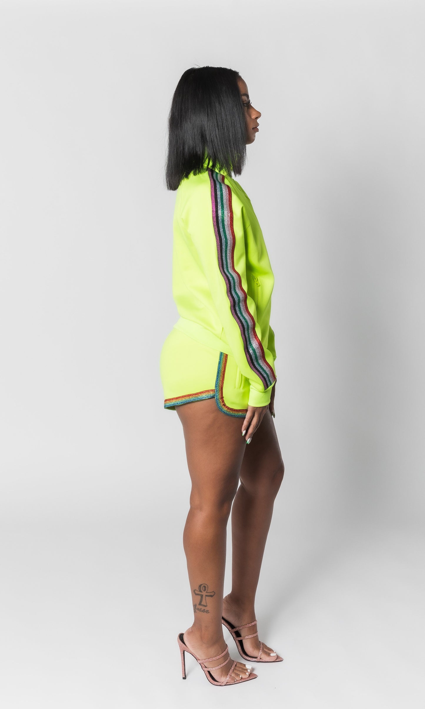 RAINBOW DOPEGIRL SHORT SET (NEON GREEN)