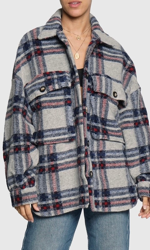 MIDI BOYFRIEND PLAID JACKET (GRY/RED)