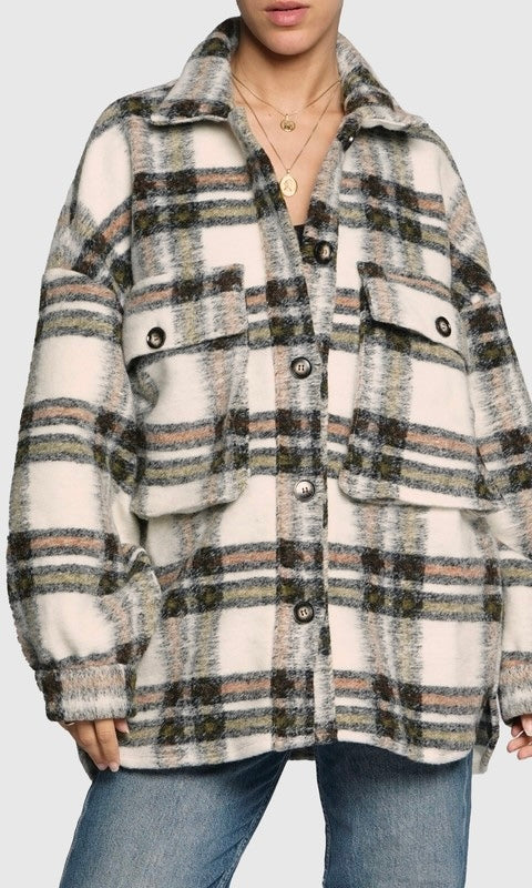 MIDI BOYFRIEND PLAID JACKET (CREAM)