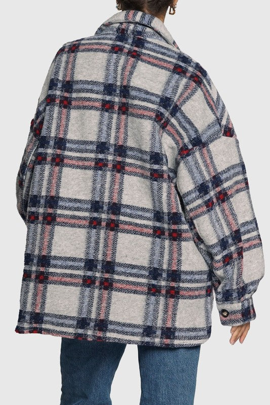 MIDI BOYFRIEND PLAID JACKET (GRY/RED)