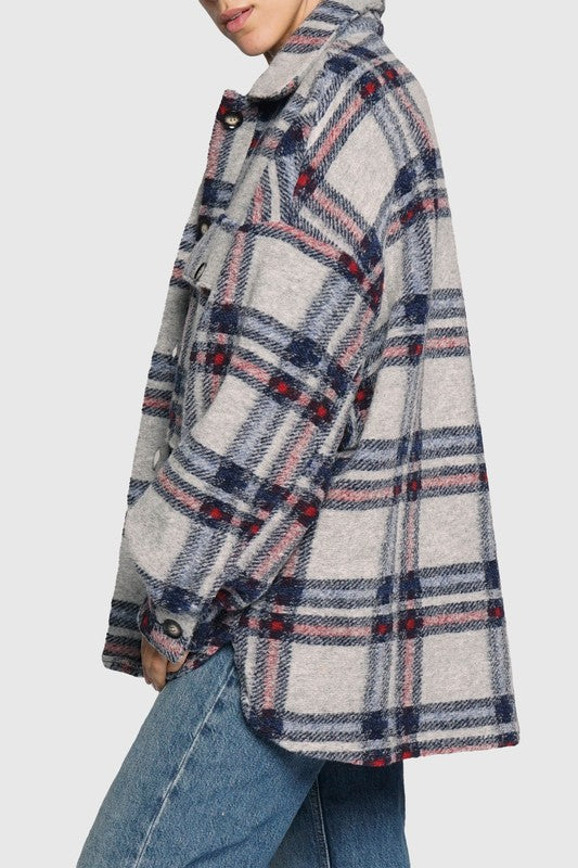 MIDI BOYFRIEND PLAID JACKET (GRY/RED)