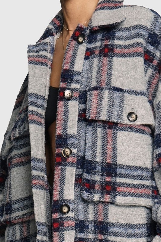 MIDI BOYFRIEND PLAID JACKET (GRY/RED)